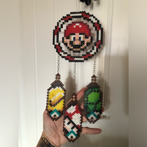 Mario Bros Perler bead art Dream Catcher wall decor Pixel 🍄 handmade Nintendo🌟 - Picture 7 of 9